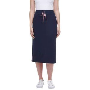 NWT Women's Tommy Hilfiger Midi Skirt Comfort Waist Medium Navy Blue $80 AA72